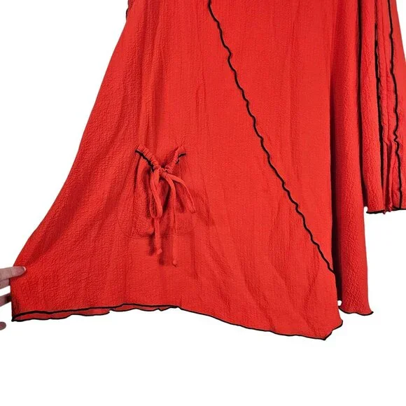 Ali Miles Artsy Crinkle Knit Tunic 3X Orange Boho Flowy Tie Detail Relaxed Fit - Picture 7 of 9
